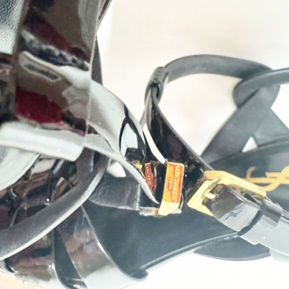 Saint Laurent Tribute Black Patent Leather Platform High Heel Sandals Size 37.5 - Picture 13 of 13
